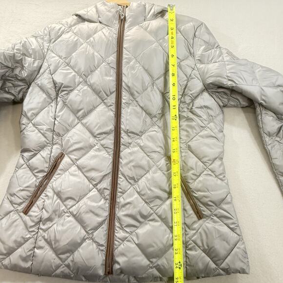 Lauren Ralph Lauren Womens Medium Quilted Puffer Jacket Gray Faux Leather Trim - Picture 4 of 14